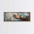 Rustic Leather Glove Art, Framed Canvas Print, Wabi Sabi Wall Art, Moody Art, Teal Wall Art, Extra Wide Art, Farmhouse Art