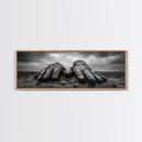 Leather Work Gloves, rustic wall art, moody art, wabi sabi art, extra wide art, panoramic art, farmhouse art, framed canvas print, cowboy art