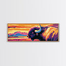 Abstract Buffalo, rustic wall art, southwestern painting, farmhouse decor, moody art, extra wide art, framed canvas print, above sofa art