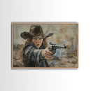 The Outlaw Framed Canvas Print, Wild West Cowgirl Art, Kitsch Decor, Minimalist Boho Wall Art Print, Western Decor For Her