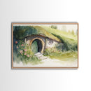The Shire Oil Painting Print, Framed Wall Art, Hobbitcore Decor, Hobbit Hole Landscape Painting Print, Rings, Fantasy Painting