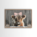 Framed Wall Art Texas Cattle, Wood Framed Canvas Print, Farmhouse Decor, Minimalist Rustic Farmhouse Painting, Cute Nursery Wall Art