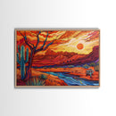 Midcentury Modern Pop Art Desert Landscape Painting Canvas Print, Framed Wall Art, Southwestern Decor, Home Decor Wall Art, Country Decor