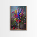 Dramatic Floral Vase Art on Rich Background - Framed Canvas Print, Bold Flower Decor for Living Room, Botanical Artwork, Floral Wall Art