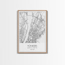 Yonkers Street Map, New York Map, City Map Print, Minimalist Art, Wall Art, Canvas Print, Travel Wall Art, Map Gift, Dorm Room Decor