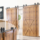 Single Track Bypass Sliding Barn Door Hardware Kit - Spoke Wheel Design Roller