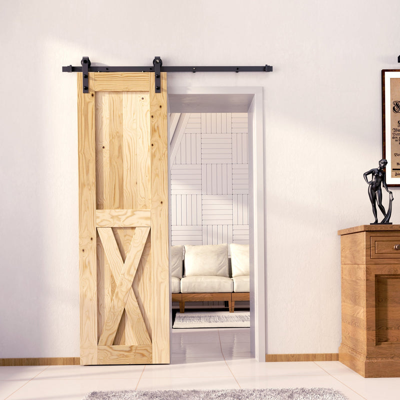 Unfinished Pine Wood Frame Barn Door with Installation Hardware Kit - Classic Design Roller