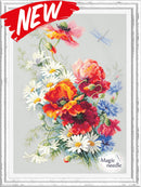 Poppies and Daisies Counted Cross Stitch Kit by Magic Needle 100-061