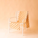 100% Turkish Cotton Sand Resistant Beach Towel in Orange/Tan Checker | Groovy '70s Aesthetic Themed Checkered Large Thin Towel