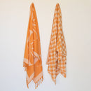 100% Turkish Cotton Sand Resistant Beach Towel in Orange/Tan Checker | Groovy '70s Aesthetic Themed Checkered Large Thin Towel