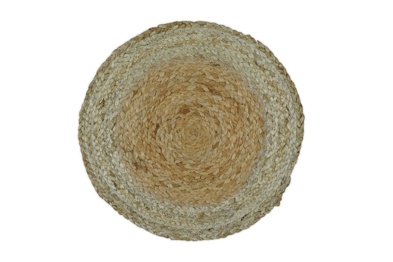 100% ALL NATURAL FIBER HAND BRAIDED BOHO WHITE ROUND JUTE RUG | JR4