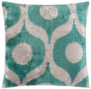 Handmade Velvet Throw Pillow - 16x16 Inches, Naturally Vegetable-Dyed, Premium Down Feather Insert - Teal and Beige Geometric Circle Design, Luxury Home Decor Accent