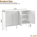 ON-TREND Minimalist Shoe Cabinet with 5 Solid Wood Legs, Cream Style Sideboard Buffet Cabinet with Fluted Doors, Large 4-Door Storage Cabinet with Adjustable Shelves for Living Room, White, 55.1*13.7'