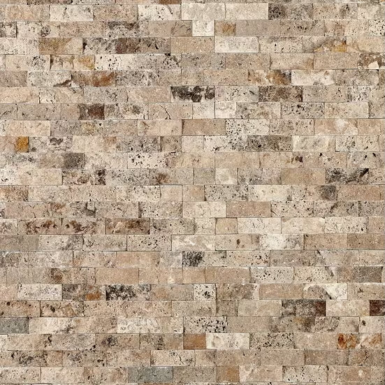 Philadelphia Ledger 3D Panel 6"x24" Natural Travertine Wall Tile - Full Truckload split-face multiple top view