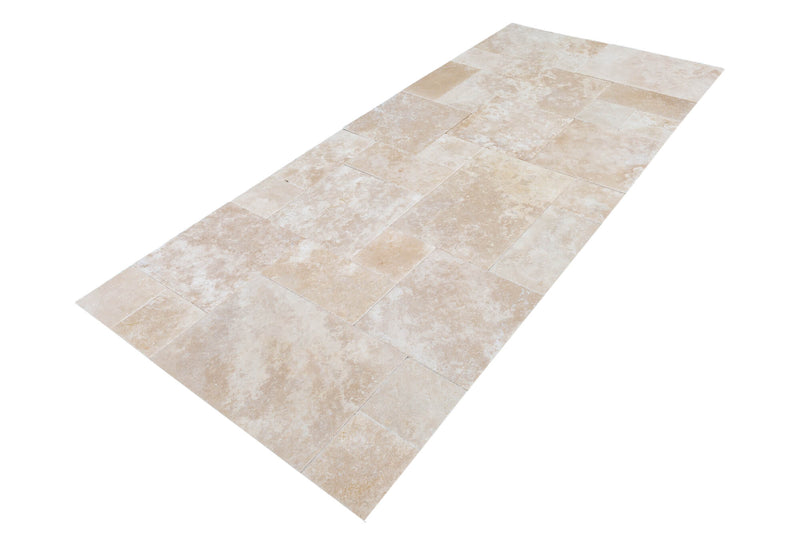 Denizli Beige Antique Pattern Travertine Tile - Full Truckload profile view