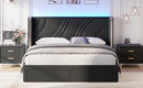 Full Size Modern Upholstered LED Bed Frame with Storage Drawers, Velvet Platform Bed with Wingback Headboard, RGB Light, Wooden Slats Support, No Box Spring Needed, Black