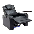 Modern PU Leather Power Recliner with Cooling Cup Holder, Bluetooth Speaker, LED Lights, and Tray Table in Black