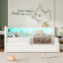 Upholstered Twin Size Platform Bed with USB Ports and LED Belt, With 2 Drawers, White
