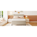 Full Size Velvet Upholstered Platform Bed with Twin Size Trundle, Beige