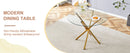Round clear glass dining table with a unique shape for 4-6 people, with ring-shaped gathered gold metal legs, suitable for desks, kitchens, terraces, dining rooms.