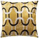 Handmade Velvet Throw Pillow - 20x20 Inches, Naturally Vegetable-Dyed, Premium Down Feather Insert - Gold, Black, and White Chain Link Design, Luxury Home Decor Accent