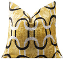 Handmade Velvet Throw Pillow - 20x20 Inches, Naturally Vegetable-Dyed, Premium Down Feather Insert - Gold, Black, and White Chain Link Design, Luxury Home Decor Accent
