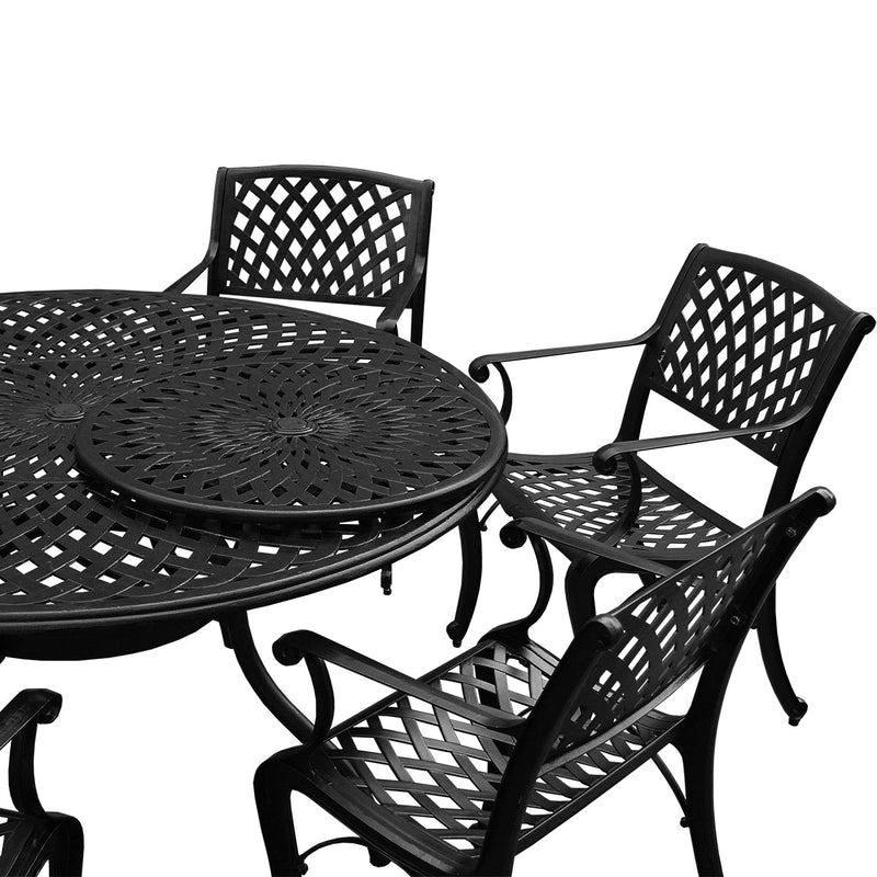 Outdoor Aluminum 7pc Round Patio Dining Set with Lazy Susan, Six Chairs