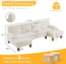 U Shape Sectional Sofa 111 Inch Beige Chenille Convertible