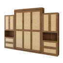 Full Size Solid Wood With Rattan Murphy Bed Cabinet Space-Saving Bed with 2 Side Cabinet Storage Shelves, Perfect for Guest Room, for Bed Room, Guest Room, Home Office, Walnut