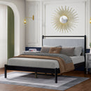 Full size Wood Bed Frame with Fluffy Soft Headboard,Grey+Black Frame