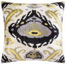 Handmade Velvet Throw Pillow - 20x20 Inches, Naturally Vegetable-Dyed, Premium Down Feather Insert - Black, Gold, and Gray Ikat Pattern, Luxury Home Decor Accent