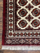 Persian Turkoman Rug 7x8, Almost Square Rare, Hand Knotted, Yamud, Bohemian Rug, Handmade Tribal Rug, Cream Red, Handmade Oriental Carpet