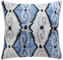 Handmade Velvet Throw Pillow - 20x20 Inches, Naturally Vegetable-Dyed, Premium Down Feather Insert - Blue, Black, and White Ikat Pattern, Luxury Home Decor Accent