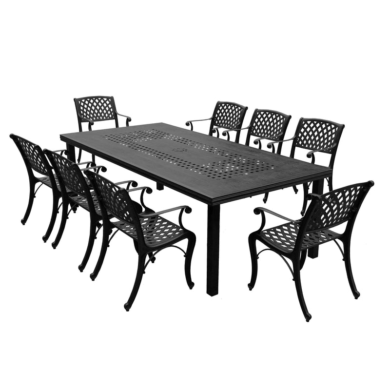 Outdoor Aluminum 9pc Rectangular Patio Dining Set with Eight Chairs