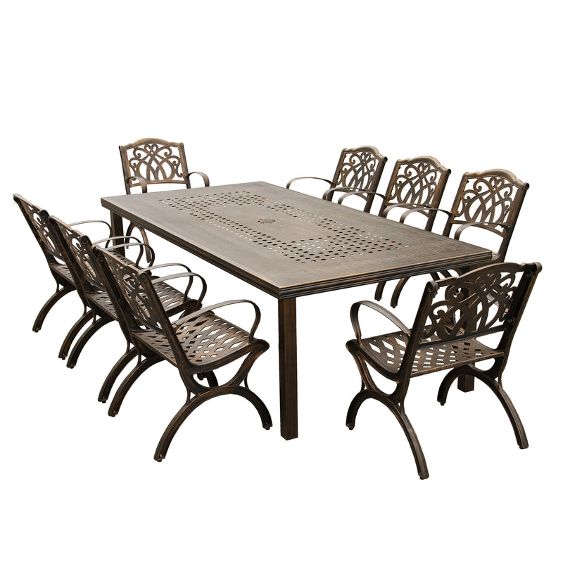 Outdoor Aluminum 9pc Rectangular Patio Dining Set with Eight Chairs