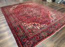 Persian Heriz Rug 7x10, Red and Navy, Geometric Medallion, Vintage Wool Carpet