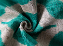 Handmade Velvet Throw Pillow - 16x24 Inches, Naturally Vegetable-Dyed, Premium Down Feather Insert - Teal and Beige Geometric Design, Luxury Home Decor Accent