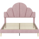 Queen Size Upholstered Bed Frame with Elegant Design, Modern Velvet Platform Bed with Petal Shape Headboard,Pink