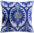 Handmade Velvet Throw Pillow - 16x16 Inches, Naturally Vegetable-Dyed, Premium Down Feather Insert - Blue and Gray Ikat Pattern, Luxury Home Decor Accent