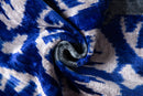Handmade Velvet Throw Pillow - 16x16 Inches, Naturally Vegetable-Dyed, Premium Down Feather Insert - Blue and Gray Ikat Pattern, Luxury Home Decor Accent