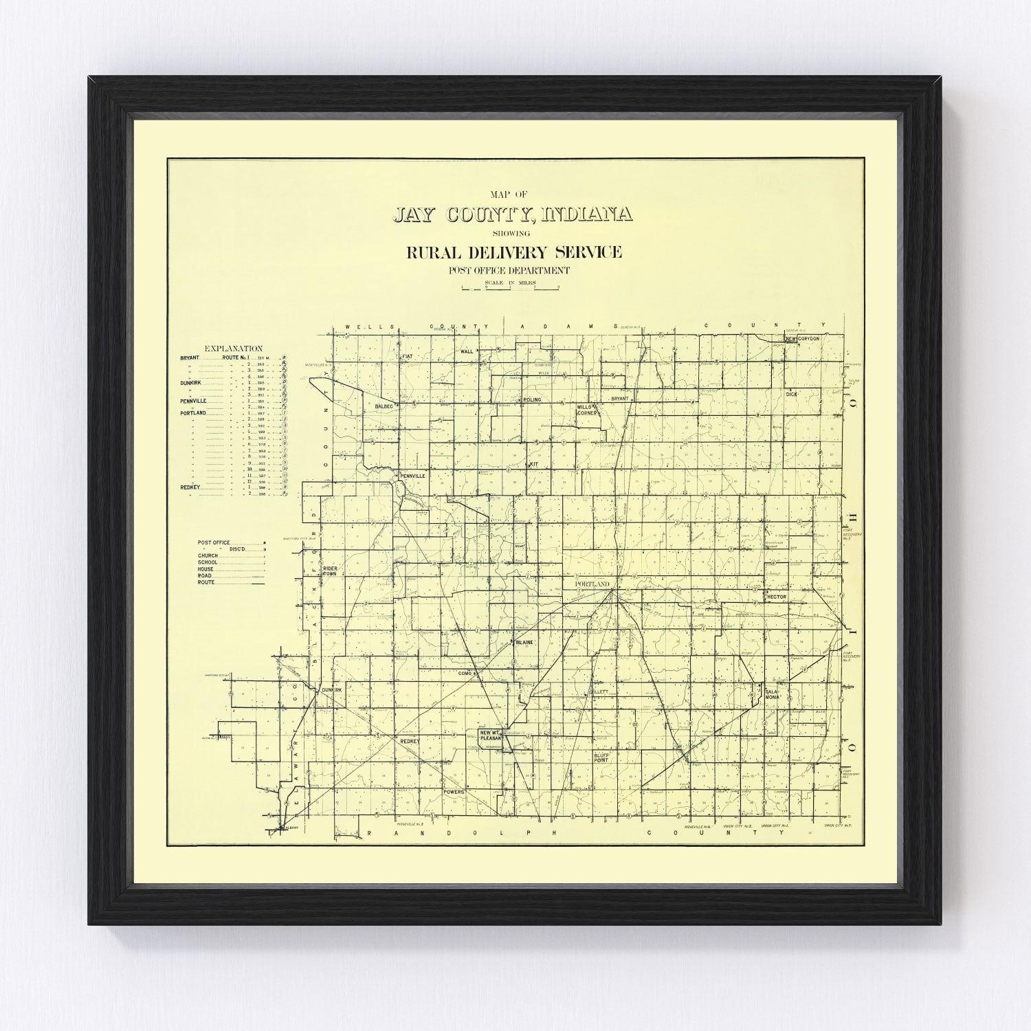 Vintage Map of Jay County, Indiana 1910