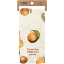 Practice What You Peach Funny Dish Cloth Towel | Cotton and Linen | Embroidered Text | 18" x 28"