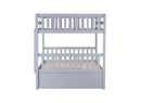 Full Over Full Rubber Wood Bunk Bed with Trundle, Ladder and Guardrails, Convertible to 2 Full Size Beds, with Twin Size Trundle,Light Grey