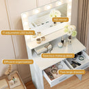 Vanity Desk with Mirror and Lights, Dressing Table with Large Drawer, 2 Level Storage Dresser & 3 Lighting Modes Adjustable Brightness, Suitable for Bedroom(White)