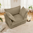 Slip-covered Armchair with 1 Big Back Cushion and 2 Big Toss Pillows, Single Deep Seat Comfy Single Couch Sofa Multiple Large Soft Pillows, Camel Corduroy Fabric