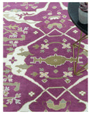 Purple, Ivory And Beige Traditional Oushak Design Hand Knotted 9x13 wool area rug