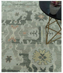 Modern Ikat Design Silver And Blue Hand Knotted Custom Made wool rug
