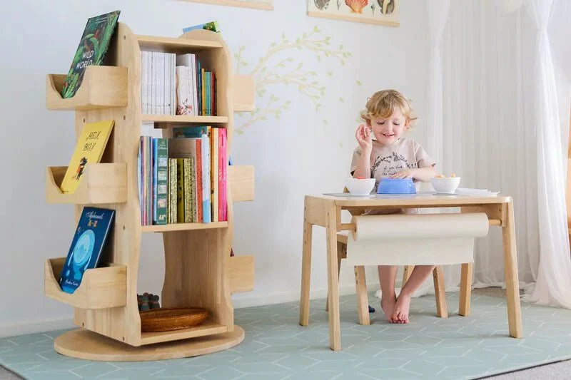 Mesasilla Solid Wood Rotating Bookshelf for Kids - 360 Degree Home Library