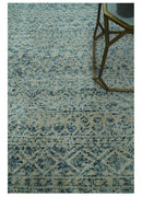 6X9 Teal and Beige Hand Knotted Southwestern Tribal Trellis recycled silk Rug