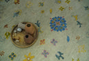 Beige and Blue Hand Knotted 8x10 Traditional Floral wool area rug